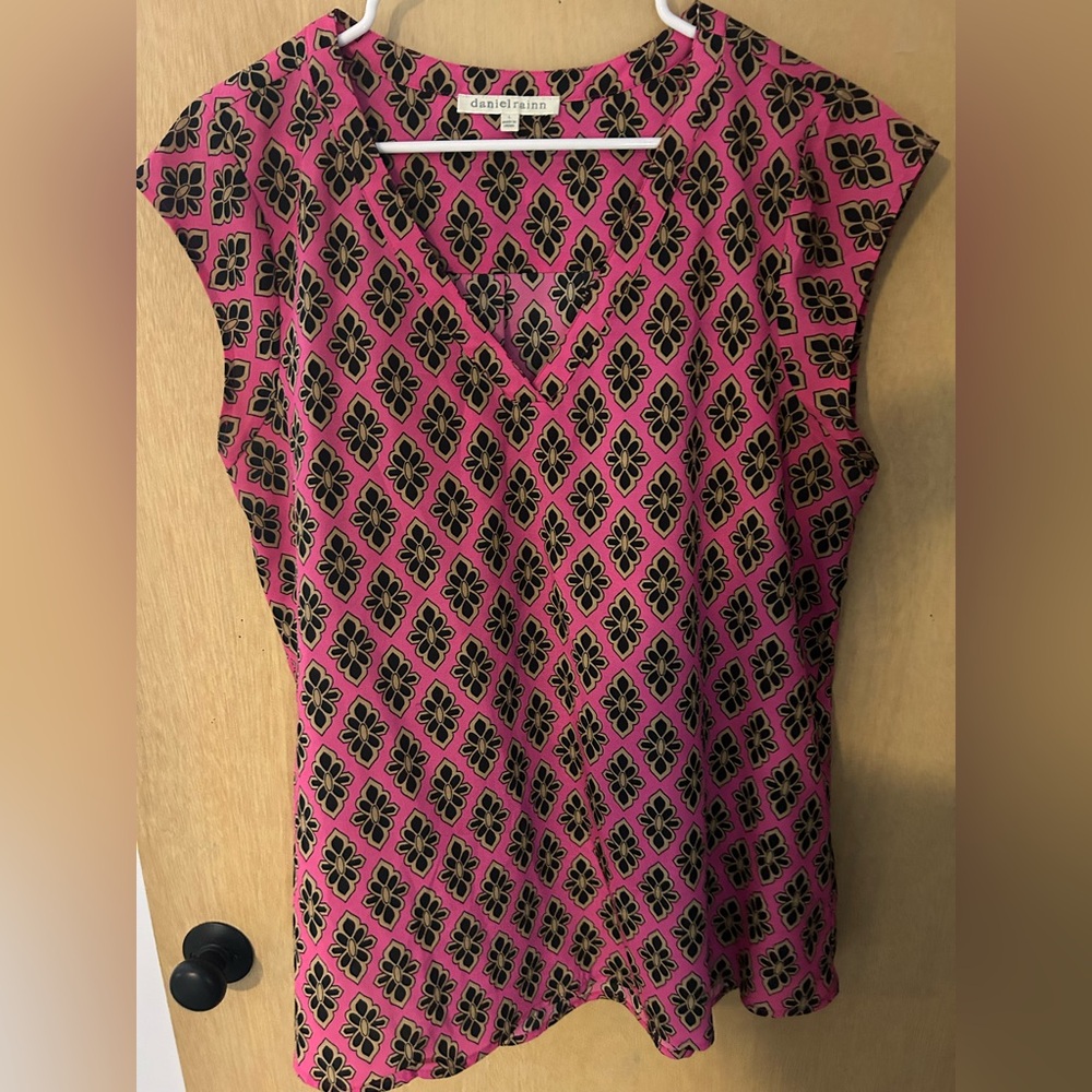 Daniel Rainn Pink and Black Floral Blouse
